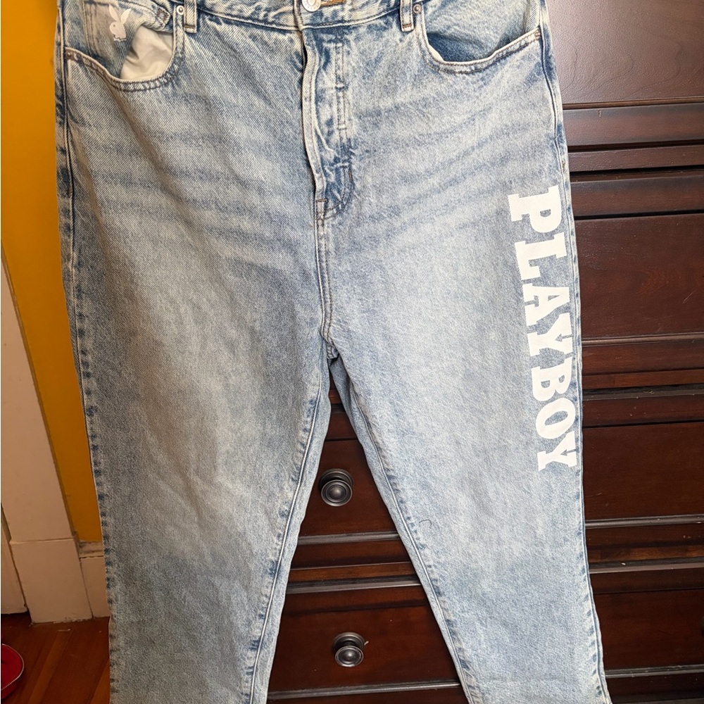 PacSun Light Blue Relaxed Jeans with White Side Logo